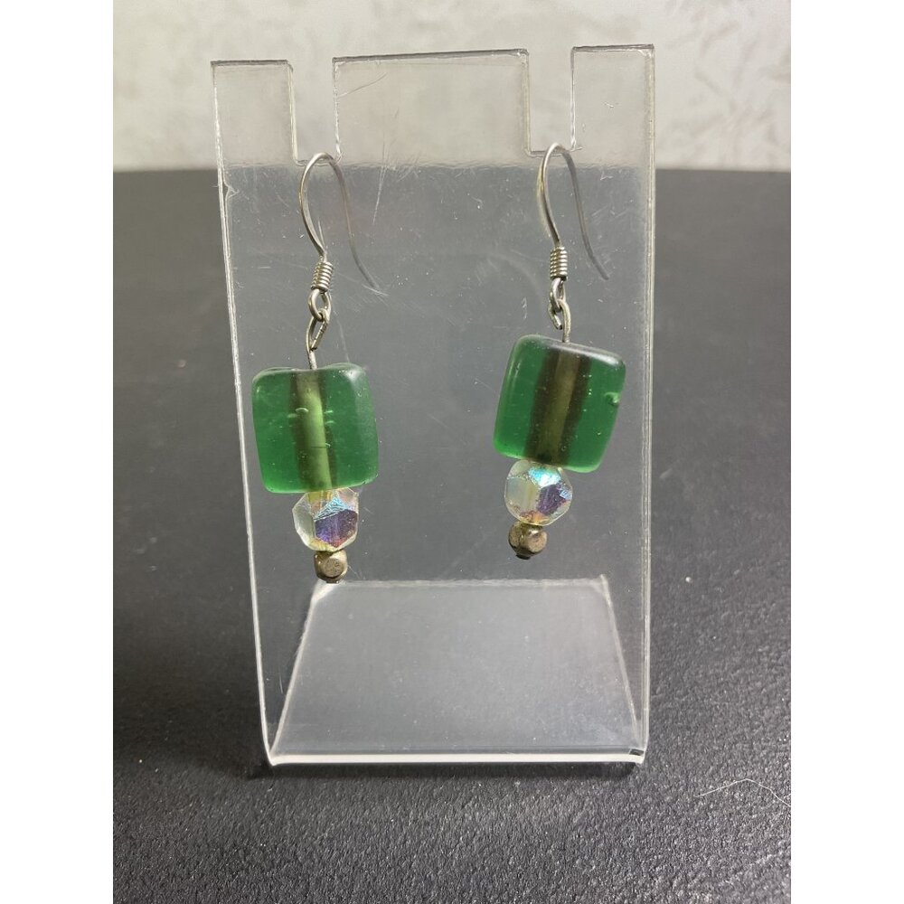 Green & Clear Beaded Dangle Earrings With Fishhook Closure